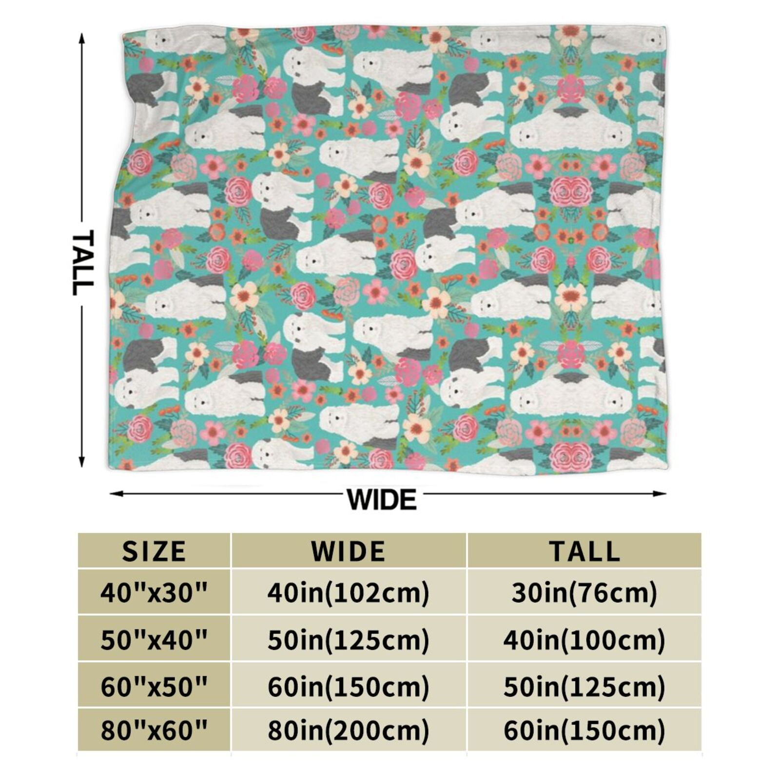 Wijzvio Old English Sheepdog Dogs Lovers Flower Floral Throw Blanket Soft Fuzzy Fleece Blanket For Couch Bed Living Room Decoration 50"X40"