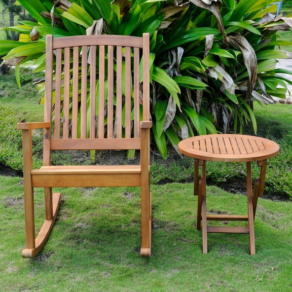 International Caravan Nicosia Acacia Wood Rocker and Side Table