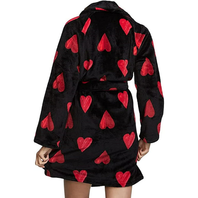 Victoria's Secret Short Cozy Plush Robe Black Red Painted Hearts Size  XL/XXL New