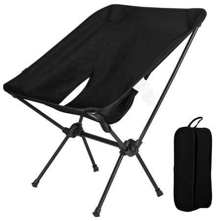 SHANNA Folding Camping Chair, Stable Portable Compact for Outdoor Camp, Travel, Beach, Picnic, Festival, Hiking, Backpacking, Supports 330Lbs, Black