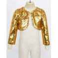 thumbnail image 5 of Kaerm Kids Girls Shiny Sequins Long Sleeves Bolero Shrug Cardigan Hip-hop Jazz Dance Dress Coat Gold 7-8, 5 of 7