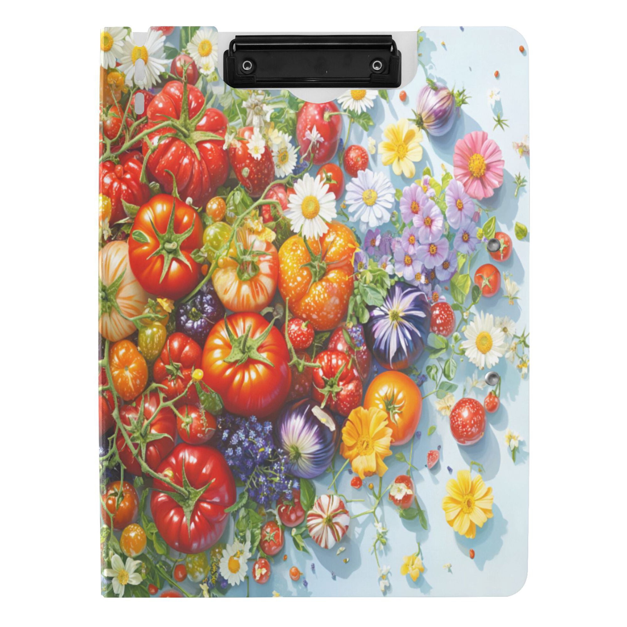 FORMRS A4 Clipboard Folder with Pen Holder Horizontal Foldable School Office Binder, Purple Floral Tomatoes