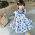 thumbnail image 1 of Girls Flower Floral Printed Dress Short Sleeve Summer Casual Swing Dresses, 1 of 5