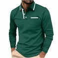 thumbnail image 2 of QUNYINEY Green Shirts for Men Casual Long Sleeve Collared Solid Tops Loose Drop Shoulder with Pocket Button Pullover T-Shirts, 2 of 9