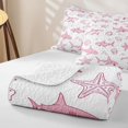 thumbnail image 4 of Manfei Ocean Shark Quilt King, Kawaii Seashell Starfish King Coverlet Set, Pink White, 3-Piece, 1 Bedspread and 2 Pillowcases, 4 of 7