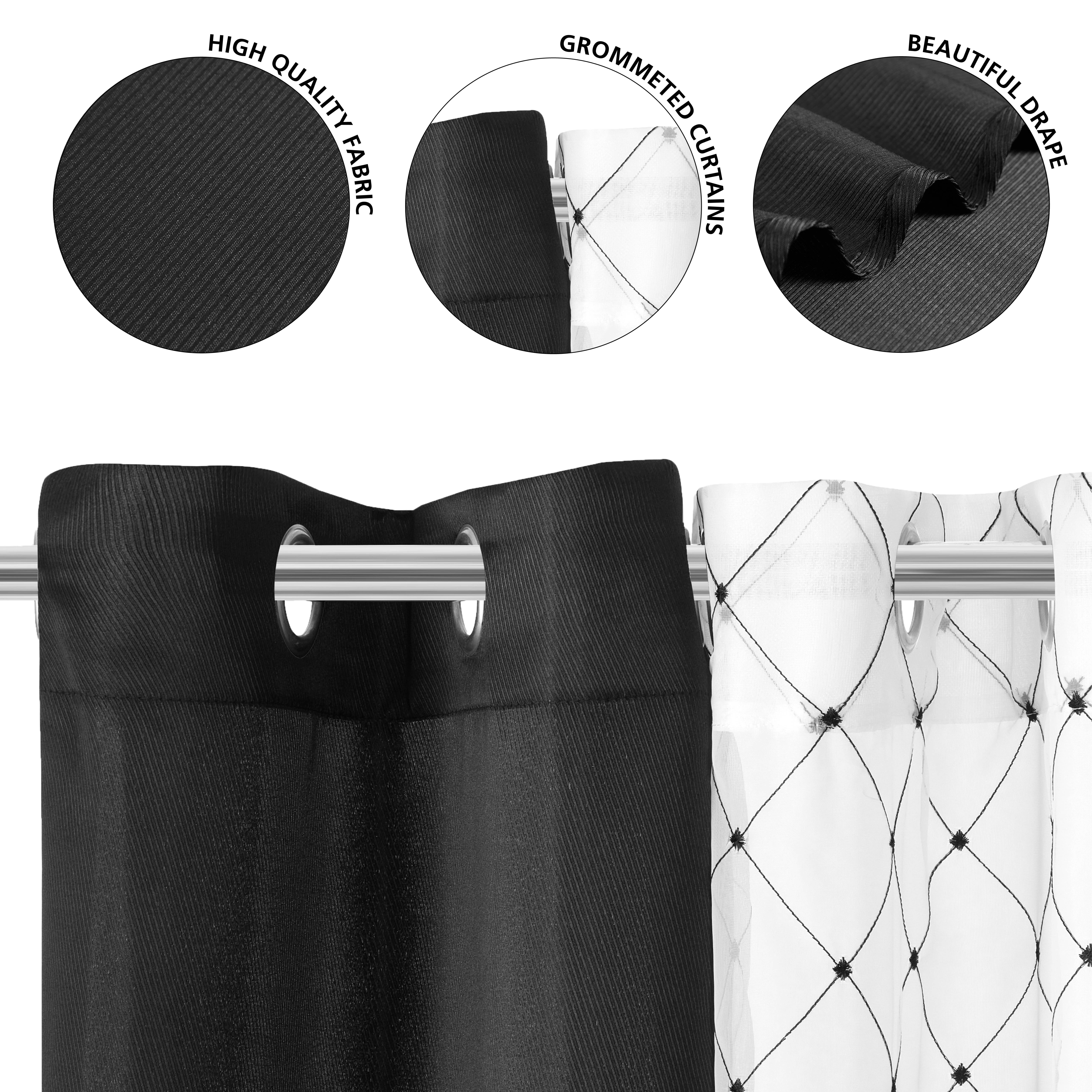 Mainstays 4 Piece Embroidered Curtain Panel Set, Black, 27.5" W x 84" L