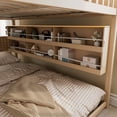thumbnail image 6 of Full over Full Bunk Bed with LED Lights and Storage Shelves, Convertible 2-in-1 Solid Wood Adult Bunk Bed with Angled Ladder and Full-Length Guardrails, Beige, 6 of 9