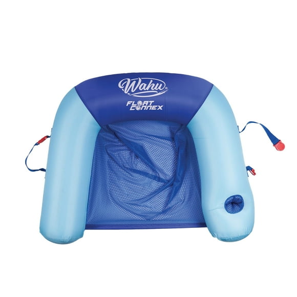 Wahu Float Connex Aqua Pool Seat with Connex Clips, Cupholder, and Inflate Valve, Inflatable Pool Float Chair for Adults and Kids Ages 8+, Blue/Light Blue