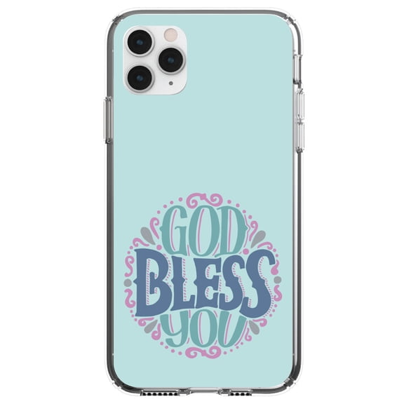 DistinctInk Clear Shockproof Hybrid Case for iPhone 13 (6.1" Screen) - TPU Bumper, Acrylic Back, Tempered Glass Screen Protector - God Bless You - Circle Floral