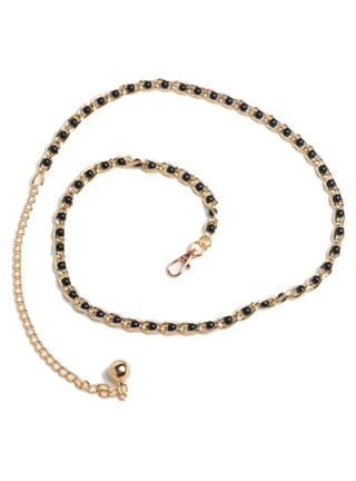 eVogues Plus Size Faux Pearl Gold Chain Link Adjustable Waist Belt