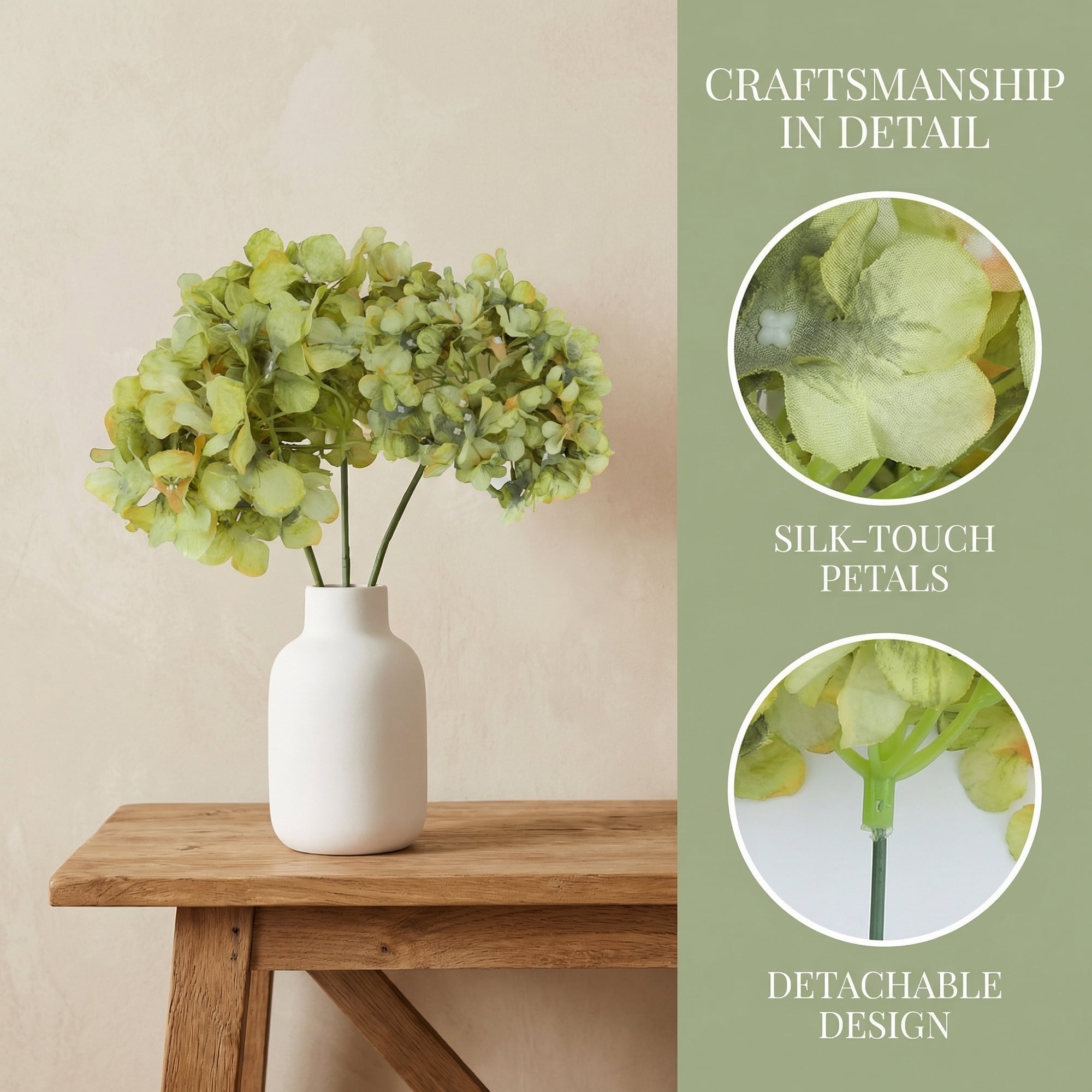 Unique Bargains 6Pcs Artificial Hydrangea Flowers Silk Bouquet Dark Green 17.3"