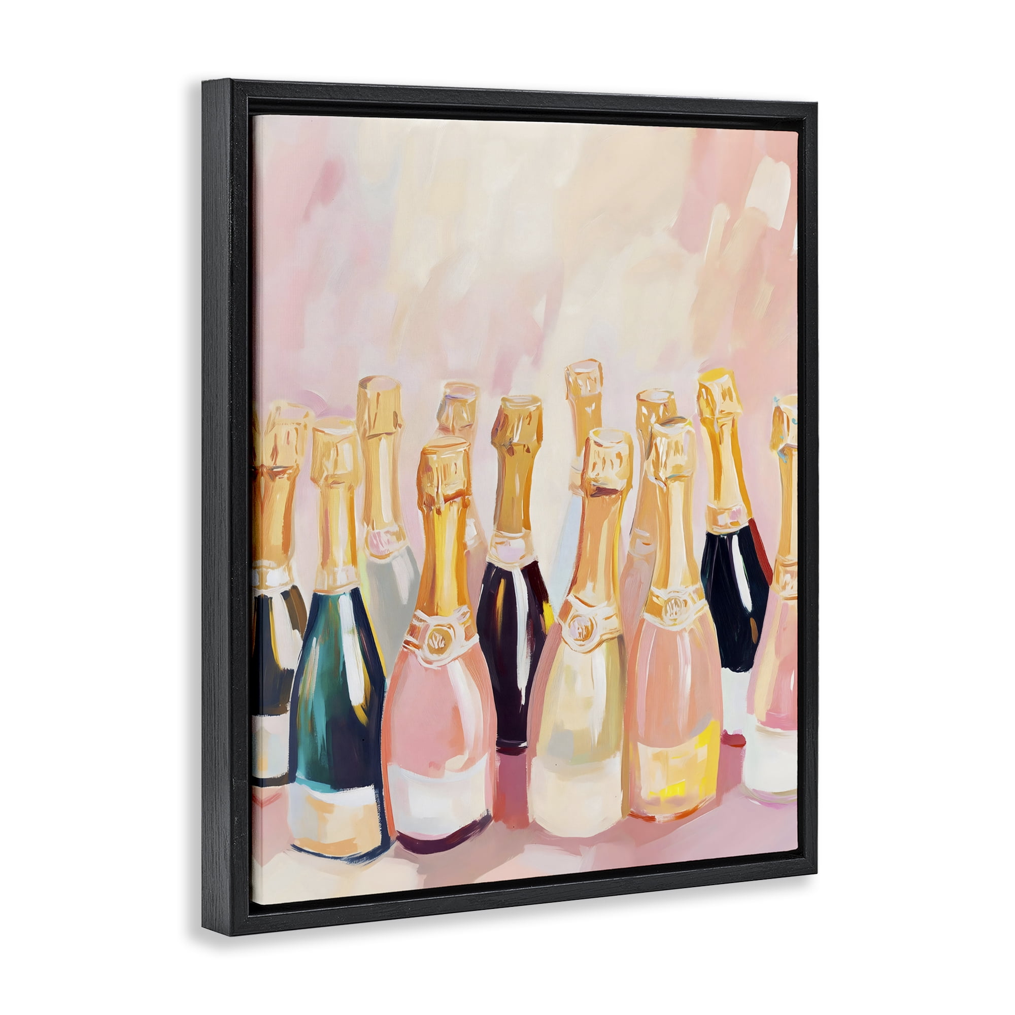 Stupell Industries Blush Champagne Bottles Collection Black Framed Floater Canvas Wall Art, design by The Prints Vibe