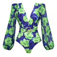 thumbnail image 5 of Gibobby Traje de baño sexy de una pieza Traje de baño de 1 pieza para mujer+1 pieza para cubrir traje de baño de dos piezas con estampado vintage Monokin(Verde,CH), 5 of 5