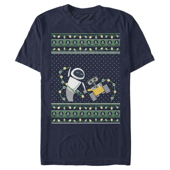 Men's Wall-E Eve Ugly Sweater Graphic Tee Navy Blue 2X Large