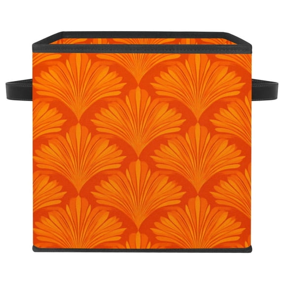 RATGDN Collapsible Fabric Cube Storage Bin with Double Handles for Living Room Bedroom Office Black - Orange Red Pattern