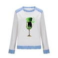 thumbnail image 5 of TaTaai Ladies Crew Neck St Patrick's Day Print Waffle Knit Top Denim Panel Long Sleeve Casual Solid Color Fashion Shirt for Daily Wear Gift, 5 of 5