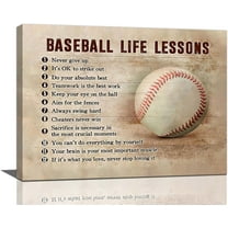 Baseball Sports Wall Art Baseball Life Lessons Motivational Quotes Pictures Wall Decor Sports Canvas Prints Painting Framed Artwork for Bedroom Boy''s Room 16"x12"