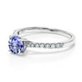 thumbnail image 3 of Gem Stone King 0.72 Ct Round Blue Tanzanite E-F Lab Grown Diamond 10K White Gold Ring (Size 9), 3 of 5