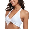 thumbnail image 4 of Ocean Blues Women's and Women's Plus Bikini Top V Neck Twist Front Swimsuit Top White Bathing Suit , Size Large, 4 of 7