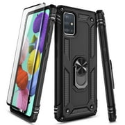 Nagebee Case for Samsung Galaxy A12 with Tempered Glass Screen Protector (Full Cover Caseage), Military Armor [Magnetic Ring Holder & Kickstand] Shockproof Protective Cover Case (Black)