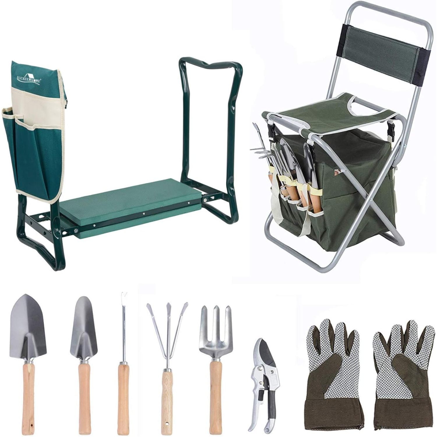 Grenebo 12-Piece Women's Garden Tool Set In Pink - Rust-Proof Steel Tools With Wood Handles & Carrying Case