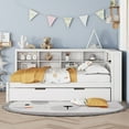 thumbnail image 2 of Triple Tree Platform Bed Frame with Charging Station and Storage Shelves, White, 2 of 9