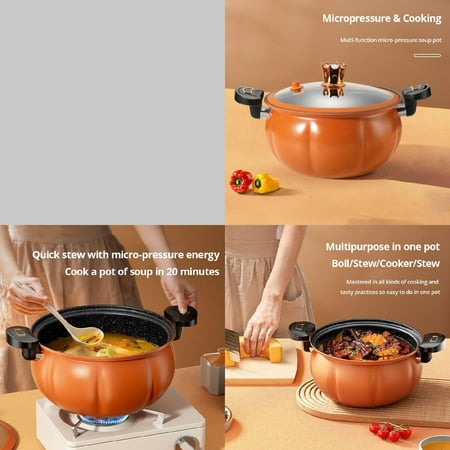 

DJNRUI Orange Pumpkin Multifunctional Micro Pressure Pot for Gas Stove - Non Stick 8L 5L Capacity; Ideal for Simmering Delicious Soups and Hearty Stews