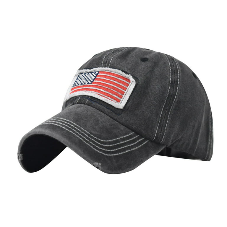 Sksloeg Hats for Men American Flag Hat, Vintage Distressed Cotton Dad Hat  Baseball Cap Usa Adjustable Patriotic Hat for Men Women,Dark Gray
