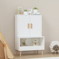 Toy Storage Cabinet with Doors and Open Shelf,Modern Wooden Storage Cabinet Bookcase Toy Storage for Playroom,Bedroom,White