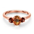 thumbnail image 3 of Gem Stone King 18K Rose Gold Plated Silver Ecstasy Mystic Topaz and Red Garnet Engagement Ring for Women | 1.40 Cttw | Oval 7X5MM | Gemstone November Birthstone | Size 8, 3 of 6