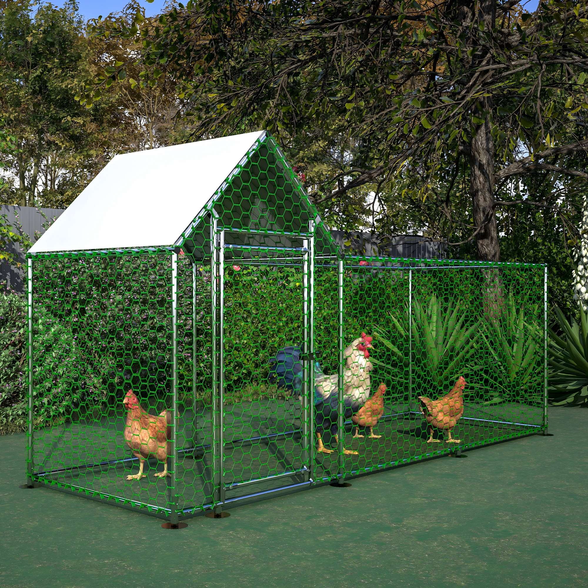 Aukfa 10x3FT Metal Chicken Coop with Run, Outdoor Backyard Hen House Poultry Habitat Cage w/Cover