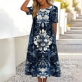 thumbnail image 6 of Women's Summer Casual Dresses Plus Size Round Neck Zipper Floral Print Dress, 6 of 7