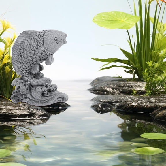 MEIBUTYUP Grey Fish Sculpture for Garden Pond Decoration Outdoor Ornament