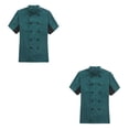 thumbnail image 3 of Wosthever Chef Coat Men Short Sleeve Cook Jacket Cooking Clothes Uniform Spring Skin-friendly for Restaurant Hotel Cafe Kitchen Verde oscuro 3XL 2Conjunto, 3 of 6