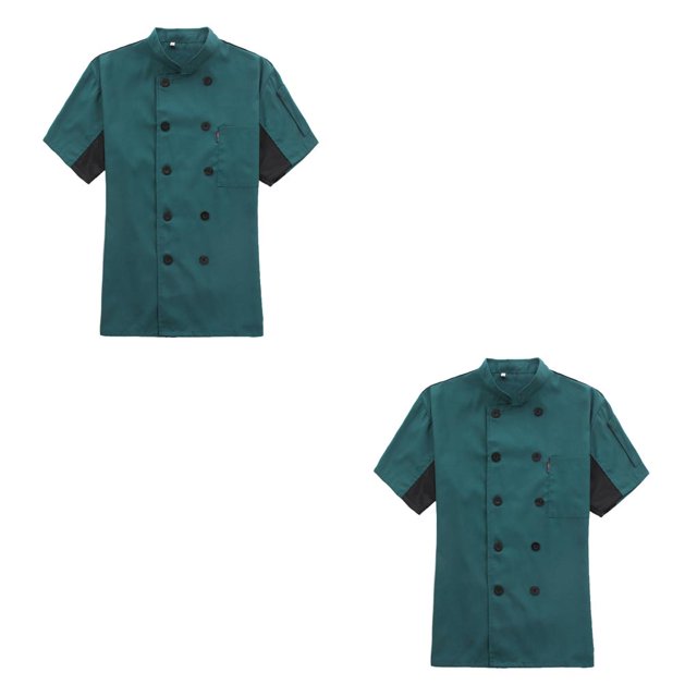 Naiovety Abrigo de Chef, chaqueta de cocinero de manga corta, uniforme de moda, ropa de verano transpirable agradable a la piel para restaurante, Hotel, Verde oscuro L 2piezas Naiovety CBP575756