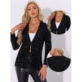 thumbnail image 2 of DARING DIVA Sequin Blazer Jacket Sparkly Open Front Cardigan XS Black, 2 of 6