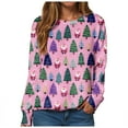 thumbnail image 6 of larppty Women's Ugly Christmas Sweaters Cute Christmas Tree Long Sleeve Crewneck Sweatshirts Casual Oversized Pullover Tops （Hot Pink, XXL）, 6 of 6