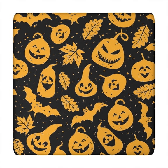 Spooky Season Stretch Tablecloth 34x34 Square - Elastic Edge Design with Halloween Pumpkin and Ghost Motif for Table Protection