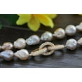 thumbnail image 3 of K-KED 2 Rows Natural Lavender 9-11mm Edison Keshi Pearl Necklace CZ Pave Connector, 3 of 4