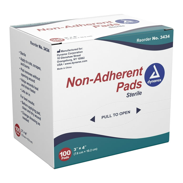 Dynarex Non-Adherent Pads 3 Inches x 4 Inches Sterile 100 Each