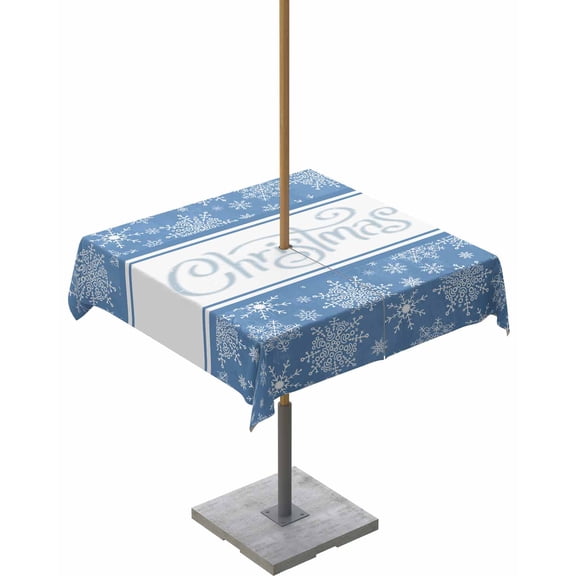 Boanket Outdoor Tablecloth with Umbrella Hole for Patio/Picnic/Party/Camping, Blue Christmas Snowflake Waterproof Table Cloth Square Cover Washable, Xmas Snowflake Winter Striped (54"x 54")