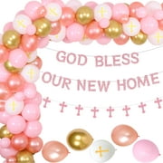 105PCS Pink Housewarming Party Supplies, God Bless Our New Home Theme Party Decoration Garland Arch Kit for God Bless Our New Home Family Party New Year