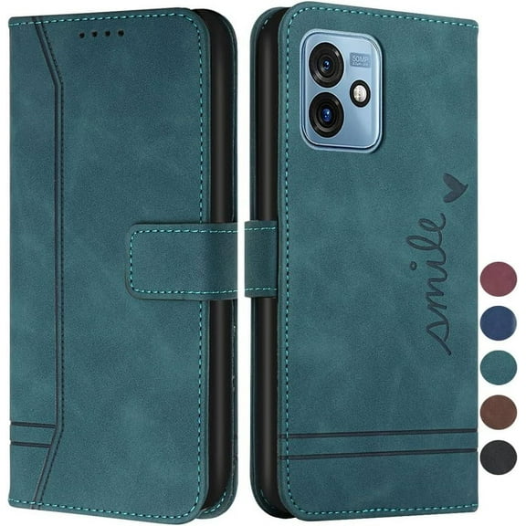 Wallet Case for Moto G 5G 2023, Moto G 5G 2023 Leather Flip Case with Kickstand Magnetic Full Protection Compatible with Motorola Moto G 5G 2023 Smile Green