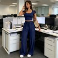 thumbnail image 3 of Vdoaml Ladies Tracksuit 2 Piece Outfit Womens Short Sleeve Crop Top Pants Set Women Casual Loungewear Matching Sets L2 Navy, 3 of 3