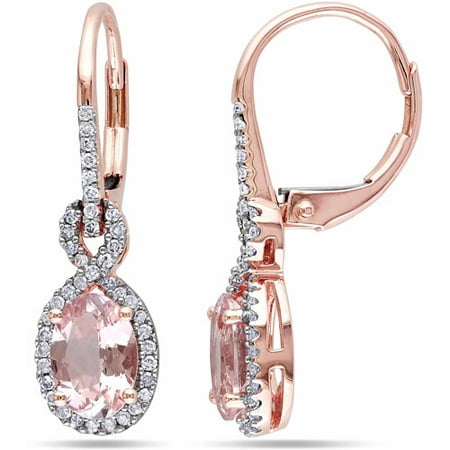 1-3/8 Carat T.G.W. Morganite and 1/4 Carat T.W. Diamond 10kt Rose Gold Leverback Infinity Earrings