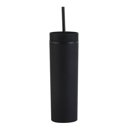 

450ml matte coated plastic cup with lid and straw reusable cup for hot and cold drinks double-layer water cupblack