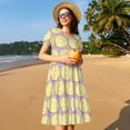 thumbnail image 4 of Fotbe Yellow Lemon Slices Vestido Largo de Moda para Mujer, Vestido Tipo Camiseta con Manga Corta y Estilo Casual a Rayas y Bloques de Color, 4 of 6