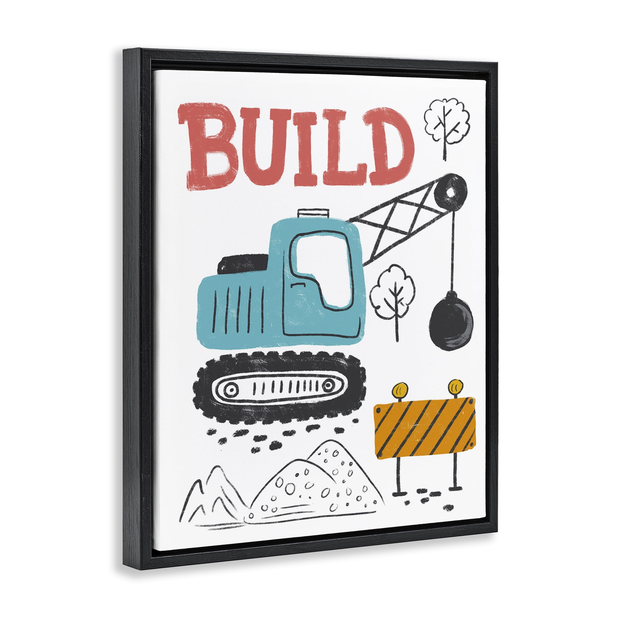 Stupell Industries Construction Build Phrase Transportation Painting Black Floater Framed Art Print Wall Art, 17 x 21