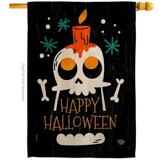 Ornament Collection H192664-BO 28 x 40 in. Happy Skull House Flag with Fall Halloween Double-Sided Decorative Vertical Flags Decoration Banner Garden Yard Gift