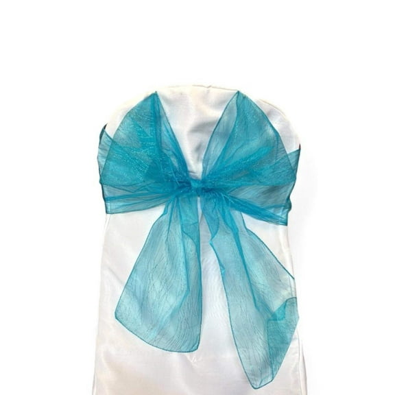 9 x 10 Ft Glitter Organza Chair Bows/Sashes Turquoise (12 pieces)